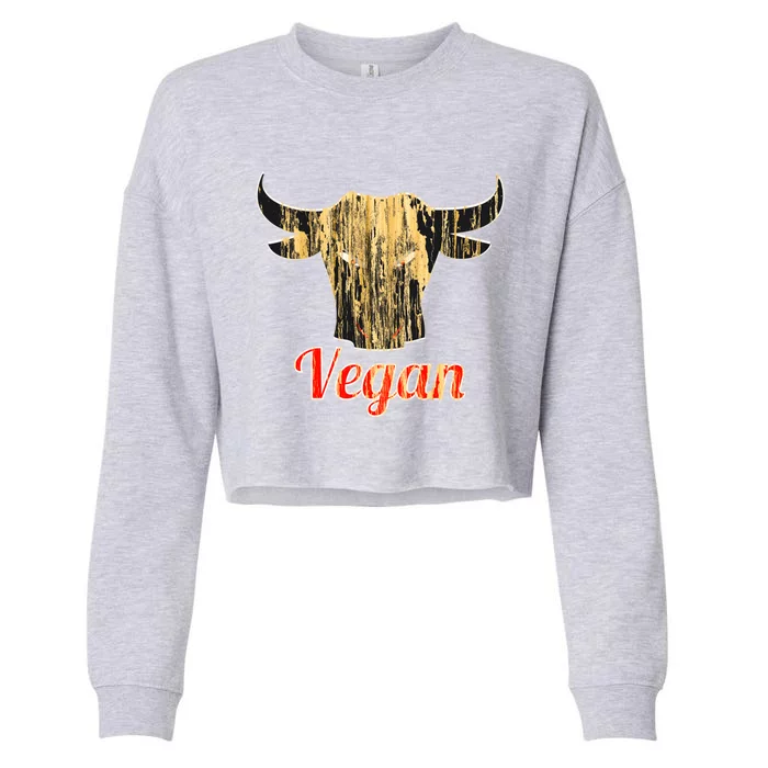 Strong Vegan Vegetarian Grass Eating Bull Gift Cropped Pullover Crew