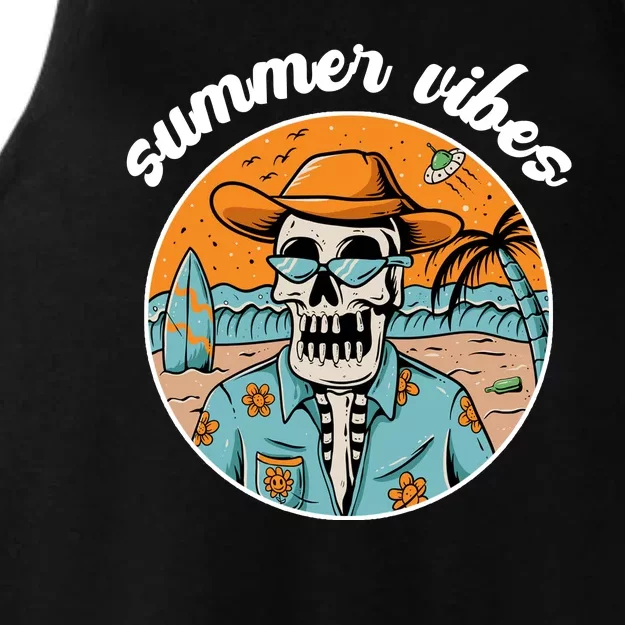 Summer Vibes Vintage Retro Skeleton Ladies Tri-Blend Wicking Tank