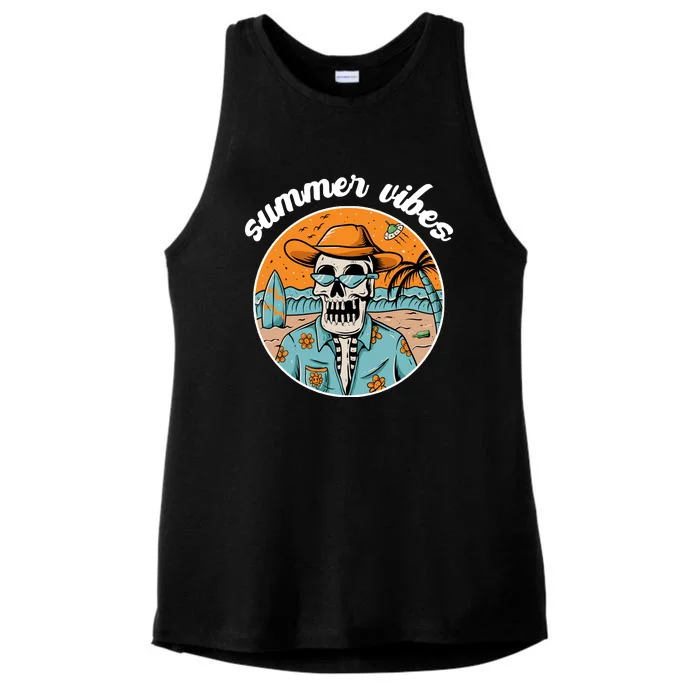 Summer Vibes Vintage Retro Skeleton Ladies Tri-Blend Wicking Tank