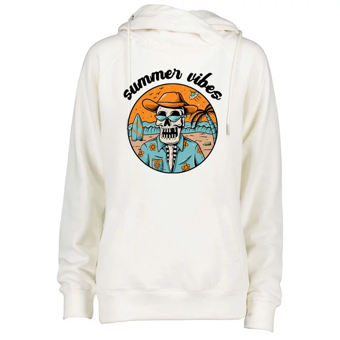 Summer Vibes Vintage Retro Skeleton Womens Funnel Neck Pullover Hood