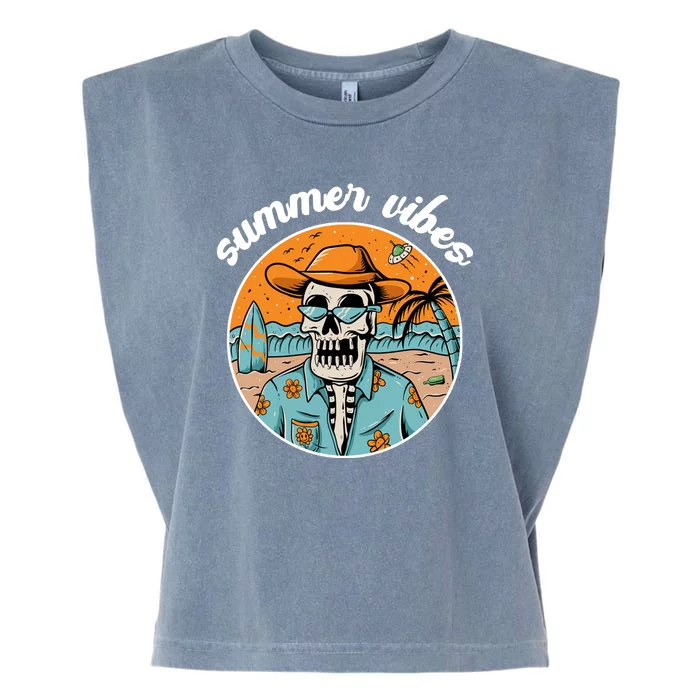 Summer Vibes Vintage Retro Skeleton Garment-Dyed Women's Muscle Tee