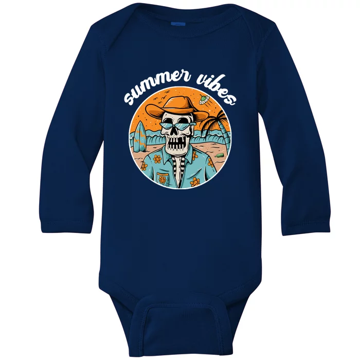 Summer Vibes Vintage Retro Skeleton Baby Long Sleeve Bodysuit