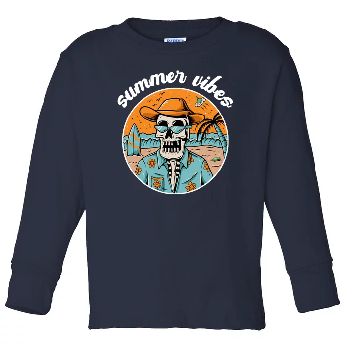 Summer Vibes Vintage Retro Skeleton Toddler Long Sleeve Shirt