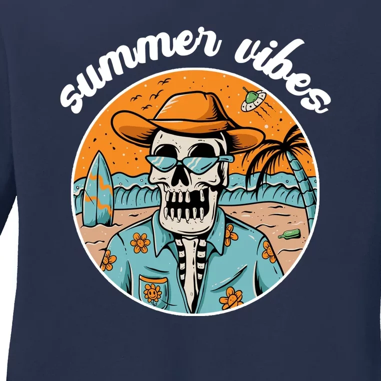 Summer Vibes Vintage Retro Skeleton Ladies Long Sleeve Shirt