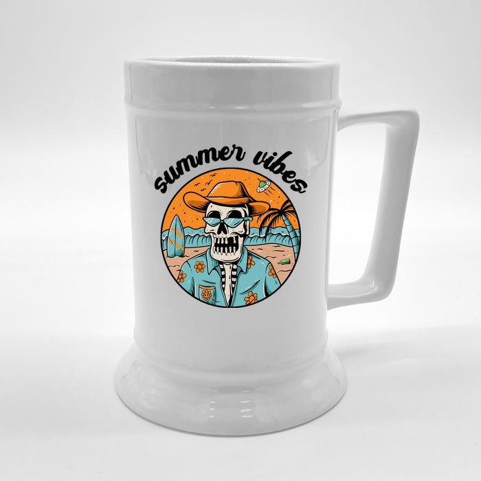 Summer Vibes Vintage Retro Skeleton Front & Back Beer Stein