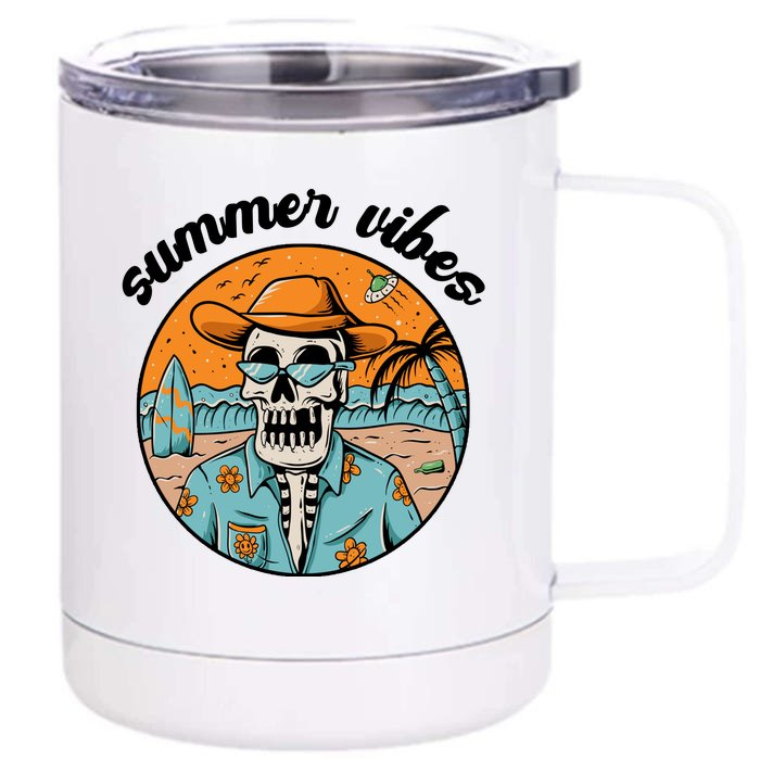 Summer Vibes Vintage Retro Skeleton Front & Back 12oz Stainless Steel Tumbler Cup