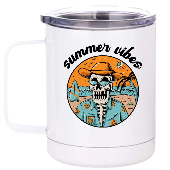 Summer Vibes Vintage Retro Skeleton Front & Back 12oz Stainless Steel Tumbler Cup