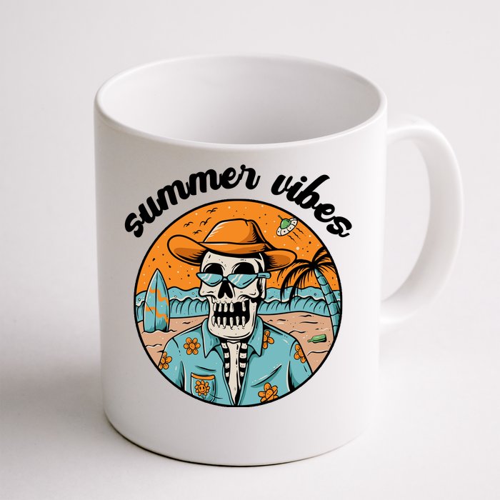 Summer Vibes Vintage Retro Skeleton Front & Back Coffee Mug