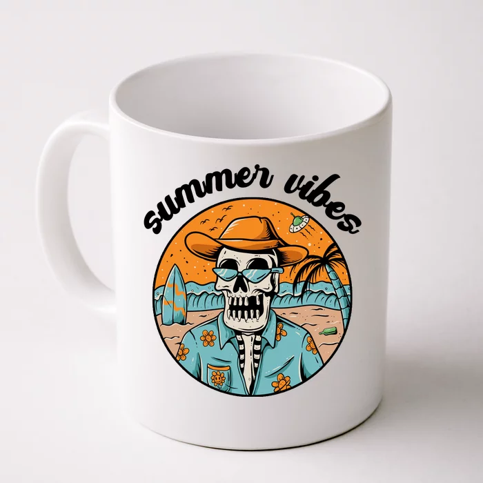 Summer Vibes Vintage Retro Skeleton Front & Back Coffee Mug