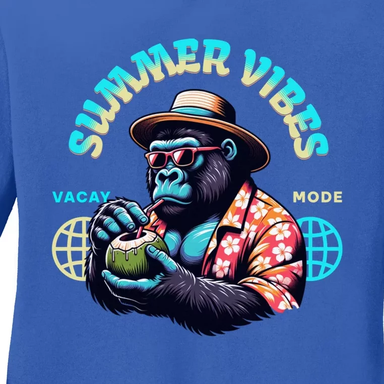 Summer Vibes Vacay Mode Cool Gorilla Great Gift Ladies Long Sleeve Shirt