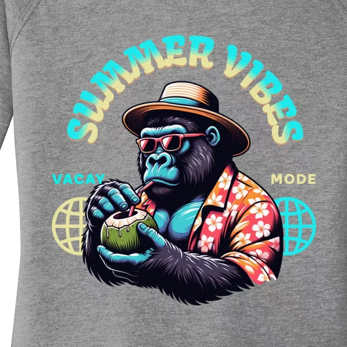 Summer Vibes Vacay Mode Cool Gorilla Great Gift Women's Perfect Tri Tunic Long Sleeve Shirt