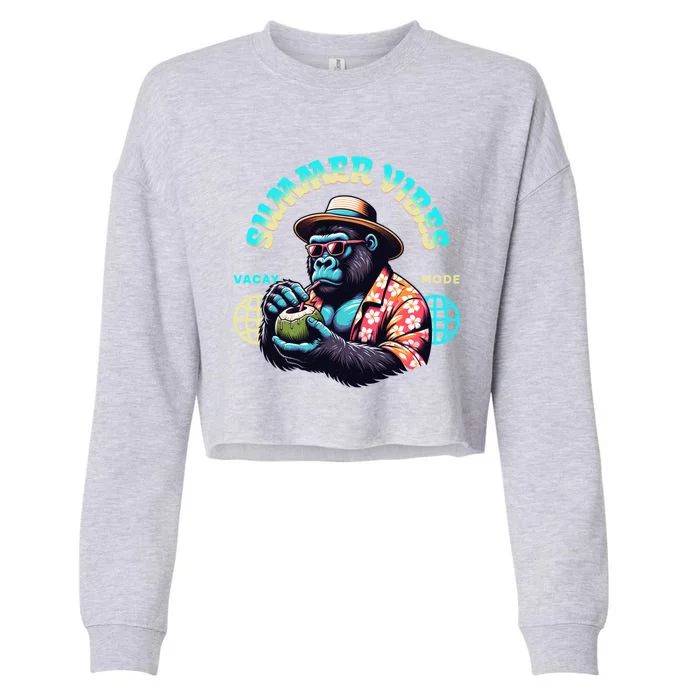 Summer Vibes Vacay Mode Cool Gorilla Great Gift Cropped Pullover Crew