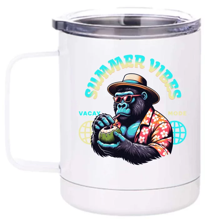 Summer Vibes Vacay Mode Cool Gorilla Great Gift Front & Back 12oz Stainless Steel Tumbler Cup