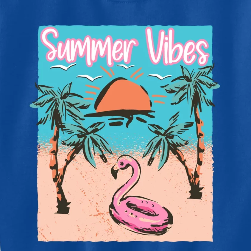 Summer Vibes Vacay Beach Flamingo Vacation Gift Kids Sweatshirt