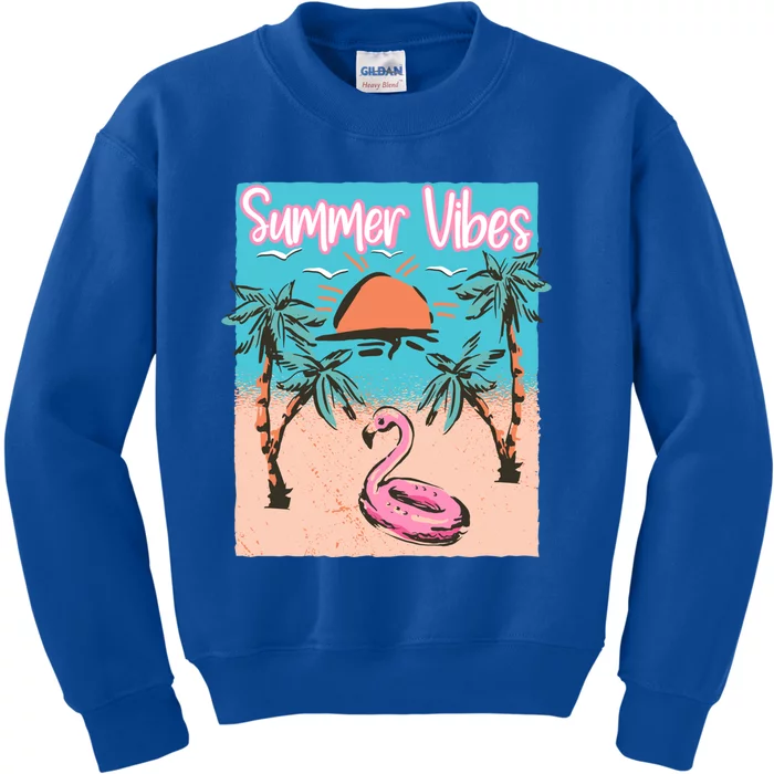 Summer Vibes Vacay Beach Flamingo Vacation Gift Kids Sweatshirt