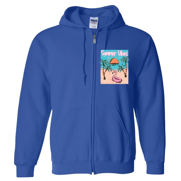 Summer Vibes Vacay Beach Flamingo Vacation Gift Full Zip Hoodie