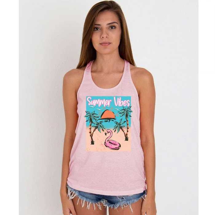 Summer Vibes Vacay Beach Flamingo Vacation Gift Women's Knotted Racerback Tank