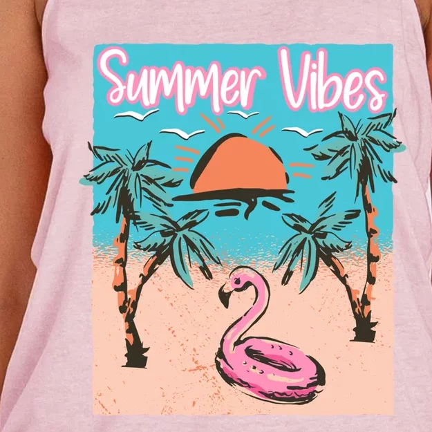 Summer Vibes Vacay Beach Flamingo Vacation Gift Women's Knotted Racerback Tank