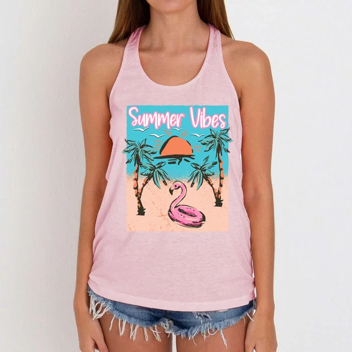 Summer Vibes Vacay Beach Flamingo Vacation Gift Women's Knotted Racerback Tank