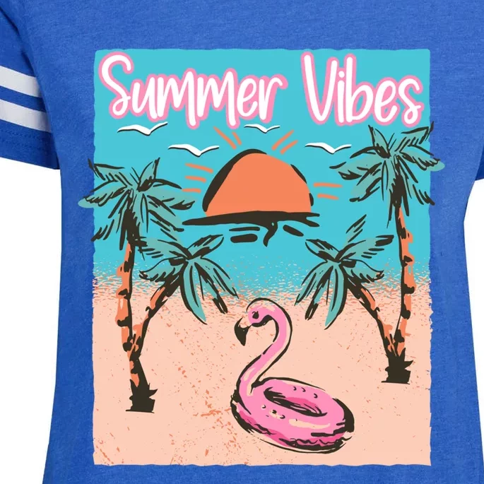 Summer Vibes Vacay Beach Flamingo Vacation Gift Enza Ladies Jersey Football T-Shirt