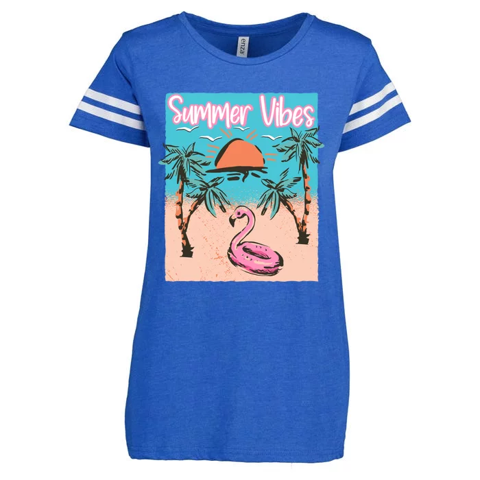 Summer Vibes Vacay Beach Flamingo Vacation Gift Enza Ladies Jersey Football T-Shirt