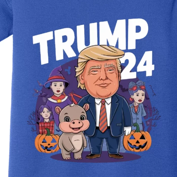 Spooky Vibes With Trump Hippo And Moo Deng! Meaningful Gift Baby Bodysuit