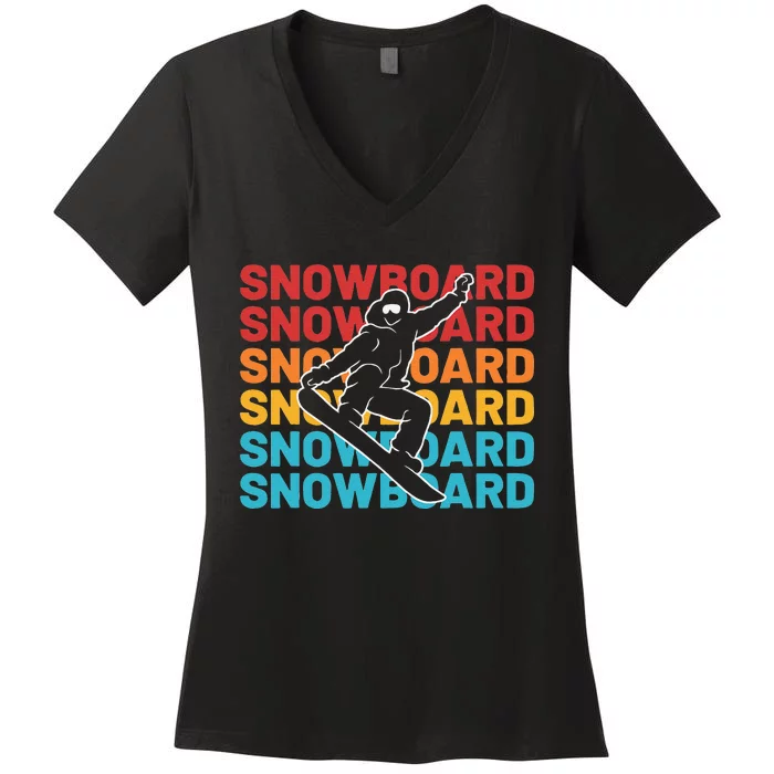 Snowboard Vintage Winter Sports Alpine Skiing Snowboarder Women's V-Neck T-Shirt