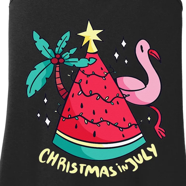 Summer Vacation Watermelon Christmas Tree Christmas In July Ladies Essential Tank