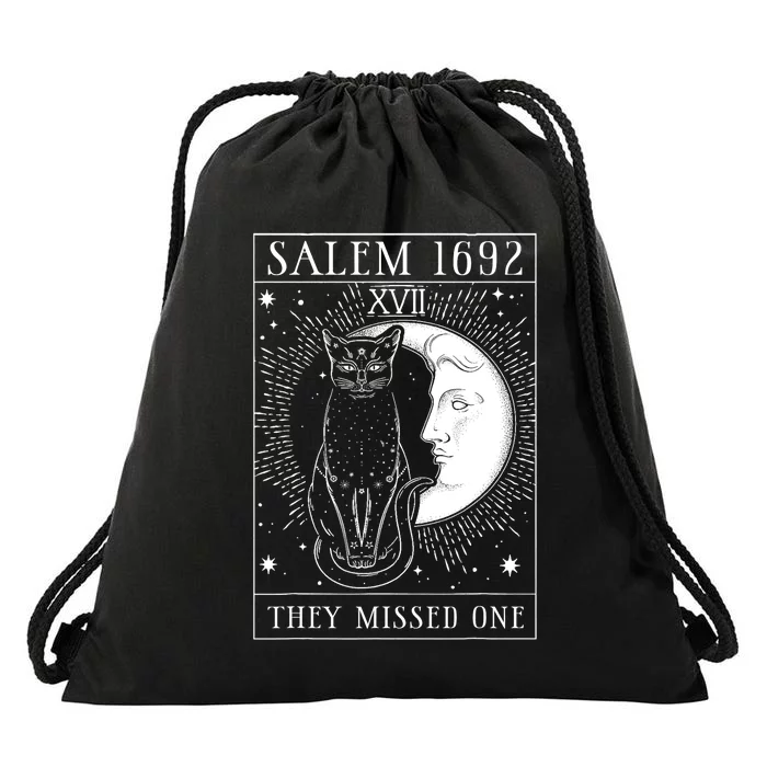 Salem Witch 1692 They Missed One Halloween Witch Costume Black Cat Drawstring Bag