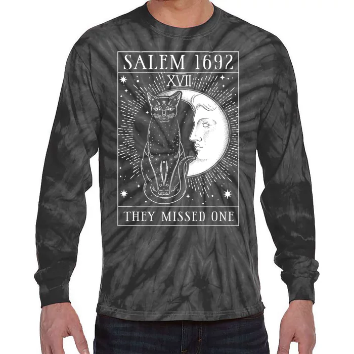 Salem Witch 1692 They Missed One Halloween Witch Costume Black Cat Tie-Dye Long Sleeve Shirt