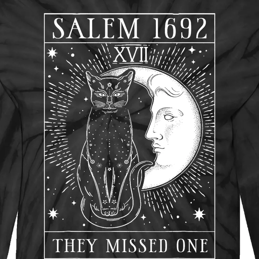 Salem Witch 1692 They Missed One Halloween Witch Costume Black Cat Tie-Dye Long Sleeve Shirt