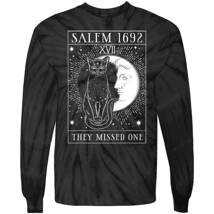 Salem Witch 1692 They Missed One Halloween Witch Costume Black Cat Tie-Dye Long Sleeve Shirt