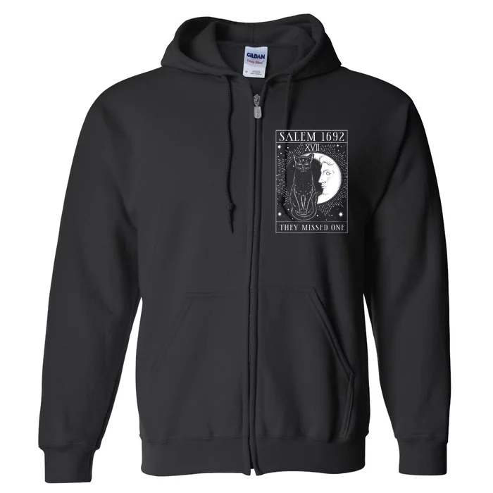 Salem Witch 1692 They Missed One Halloween Witch Costume Black Cat Full Zip Hoodie