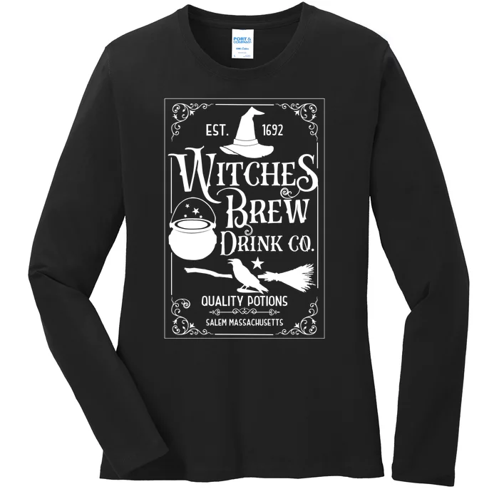 Salem Witch 1692 Witches Brew Drink Funny Witchy Halloween Ladies Long Sleeve Shirt