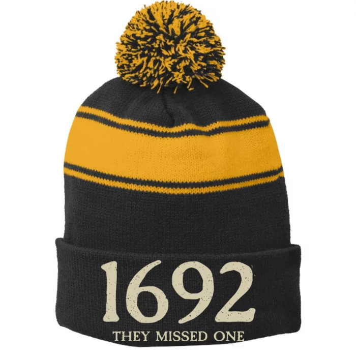 Salem Witch 1692 They Missed One Halloween Massachusetts Witch Trials Season Stripe Pom Pom Beanie