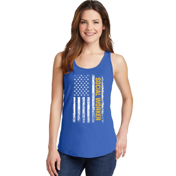 Social Worker American Flag Social Worker Gift Ladies Essential Tank