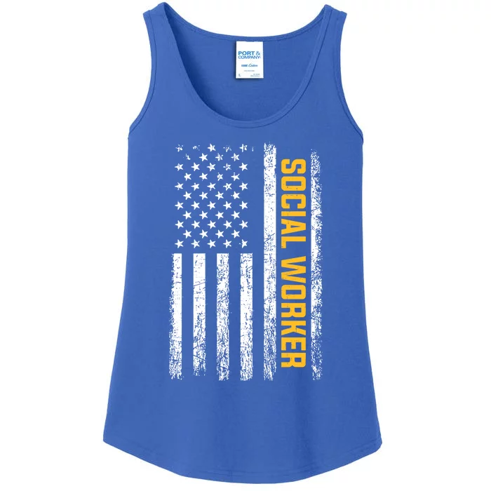 Social Worker American Flag Social Worker Gift Ladies Essential Tank