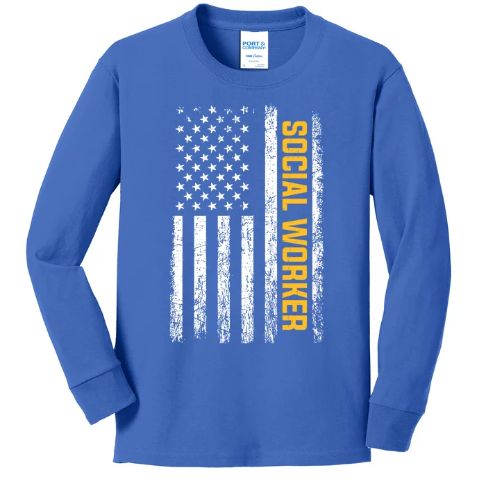 Social Worker American Flag Social Worker Gift Kids Long Sleeve Shirt