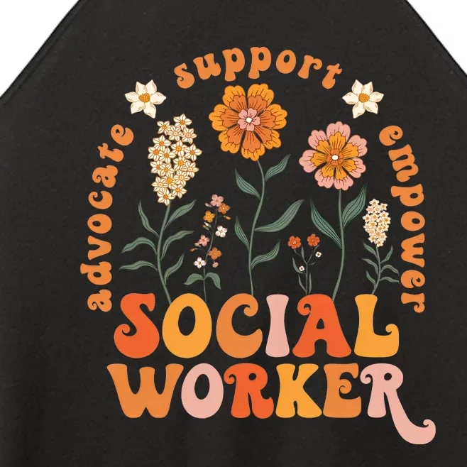 Social Worker Advocate Support Empower Flower Retro Women’s Perfect Tri Rocker Tank