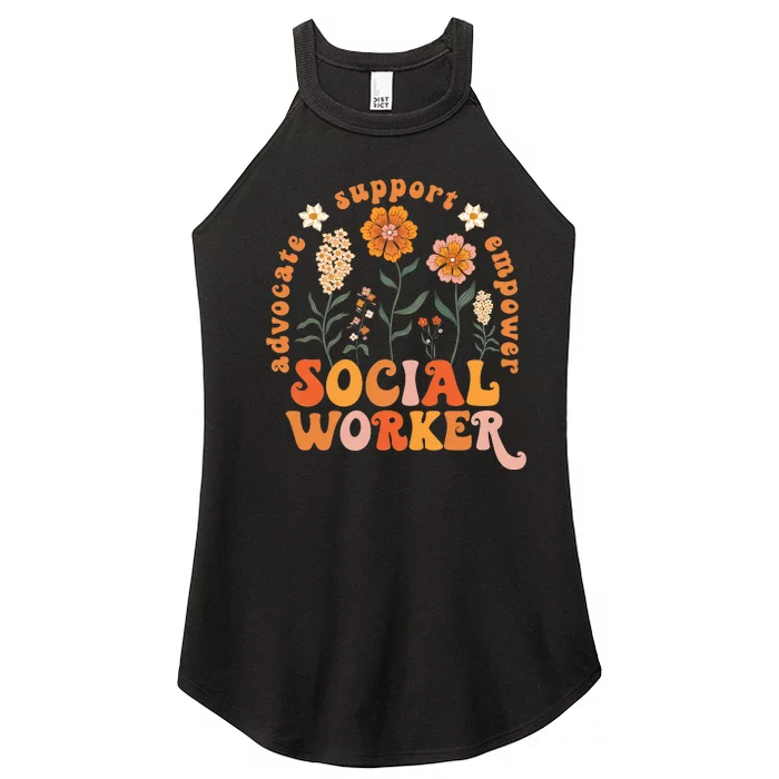 Social Worker Advocate Support Empower Flower Retro Women’s Perfect Tri Rocker Tank