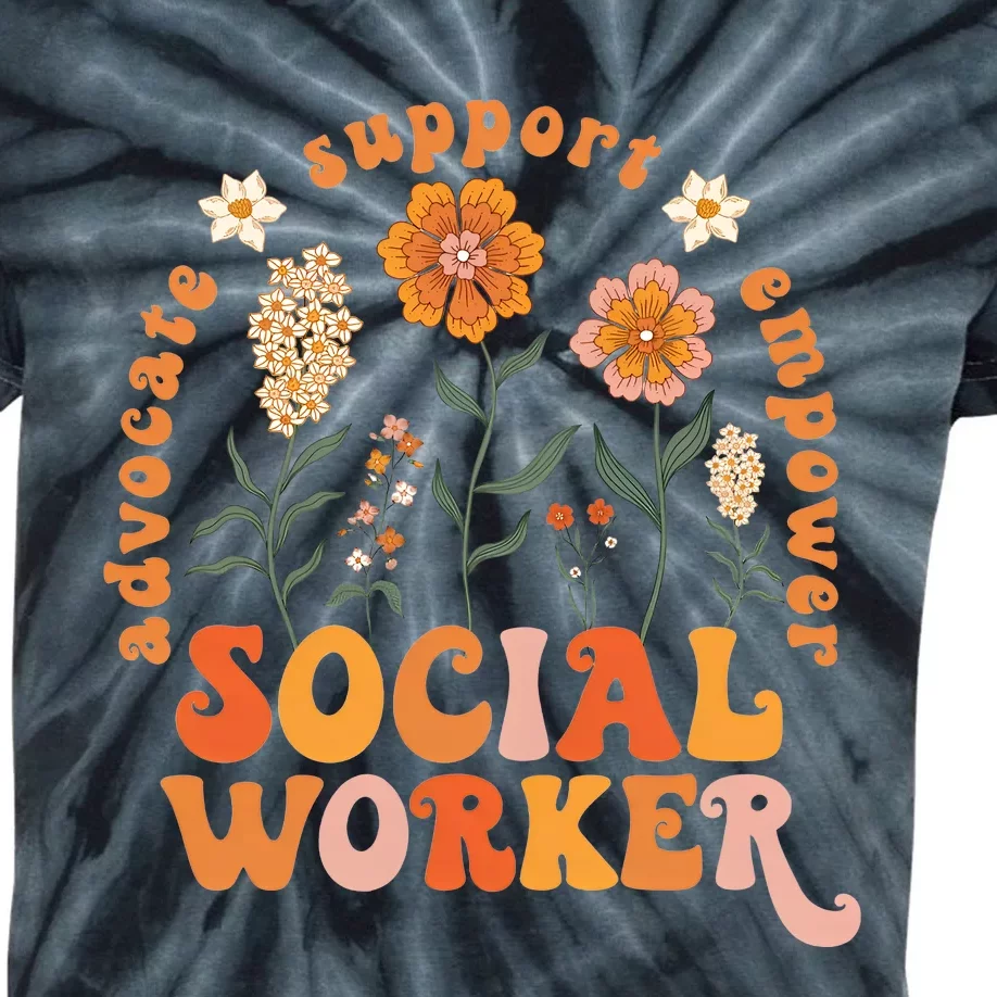 Social Worker Advocate Support Empower Flower Retro Kids Tie-Dye T-Shirt