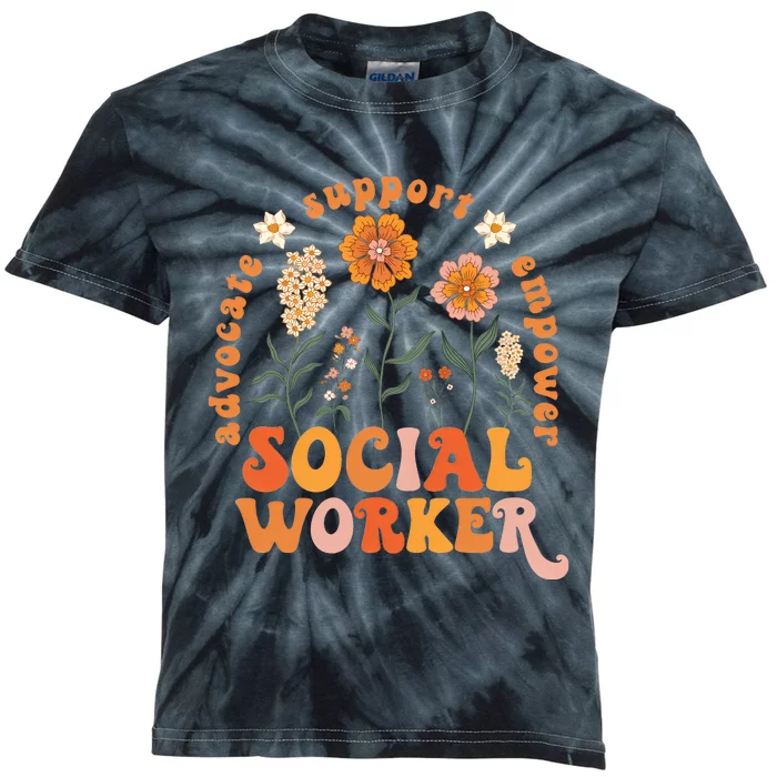 Social Worker Advocate Support Empower Flower Retro Kids Tie-Dye T-Shirt