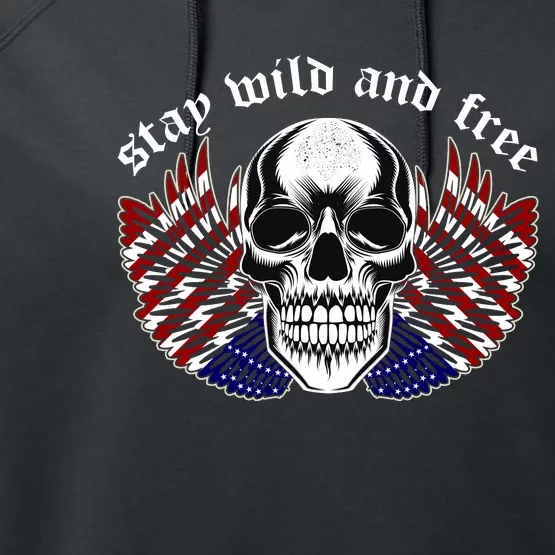 Stay Wild And Free | American Skull Flag Performance Fleece Hoodie