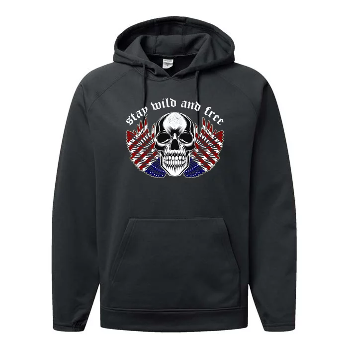 Stay Wild And Free | American Skull Flag Performance Fleece Hoodie