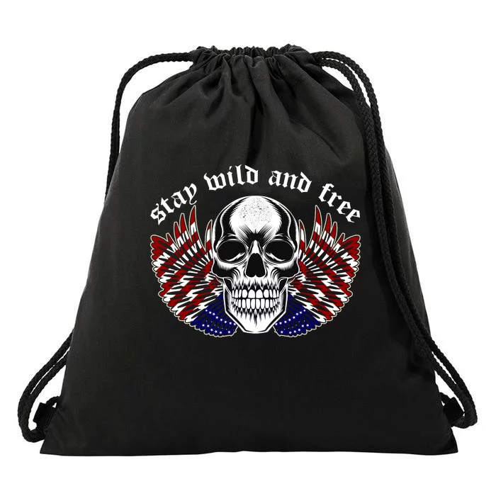 Stay Wild And Free | American Skull Flag Drawstring Bag