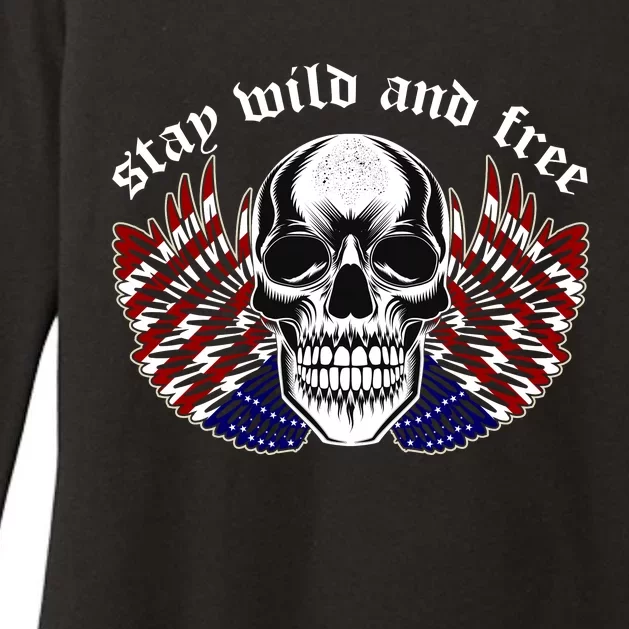 Stay Wild And Free | American Skull Flag Womens CVC Long Sleeve Shirt