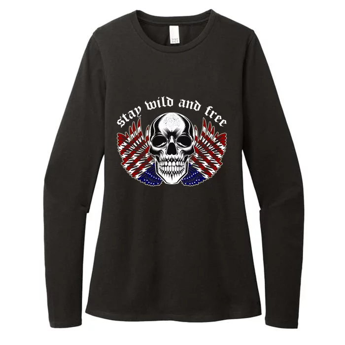 Stay Wild And Free | American Skull Flag Womens CVC Long Sleeve Shirt