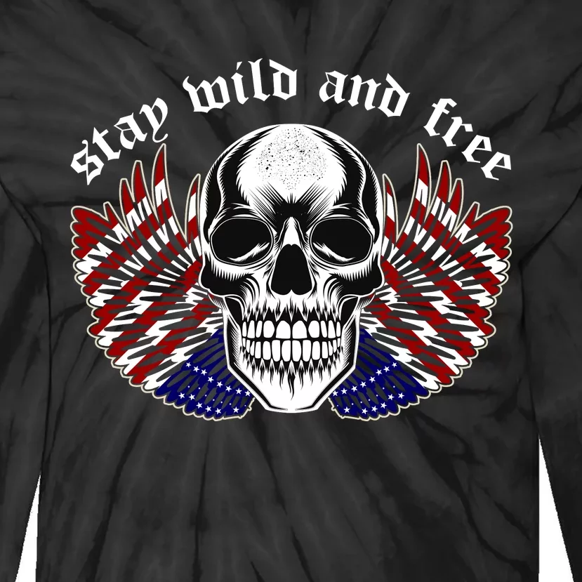 Stay Wild And Free | American Skull Flag Tie-Dye Long Sleeve Shirt