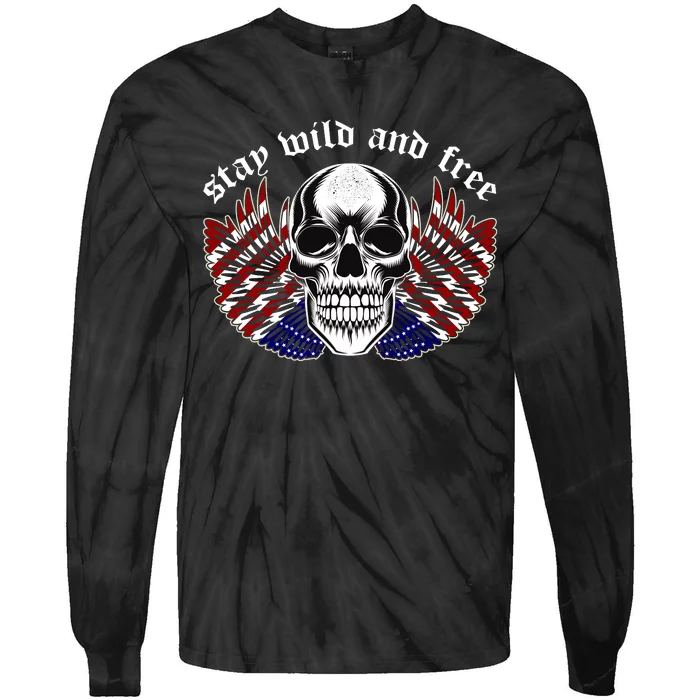 Stay Wild And Free | American Skull Flag Tie-Dye Long Sleeve Shirt