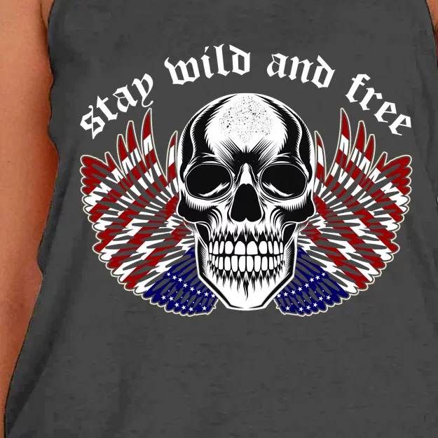 Stay Wild And Free | American Skull Flag Women's Knotted Racerback Tank